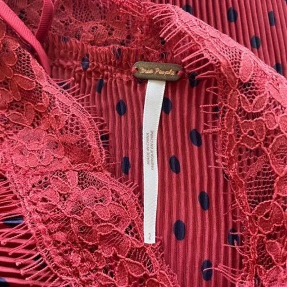 Free People Margot Slip Dress Red With Black Polka Dots (2) - Picture 5 of 6